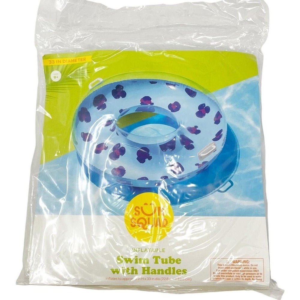 Sun Squad NEW Inflatable Swim Tube with Handles Blue Cheetah Print Pool Float